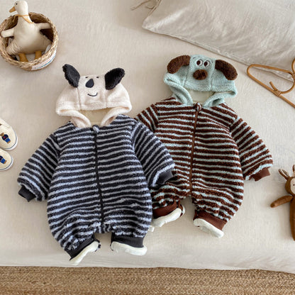 【BABY】ボーダー裏起毛フードカバーオールSK102912