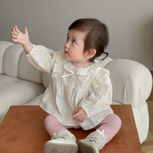 【BABY&KID】無地ジャカードブラウス、チュールレースレギンスSK100316