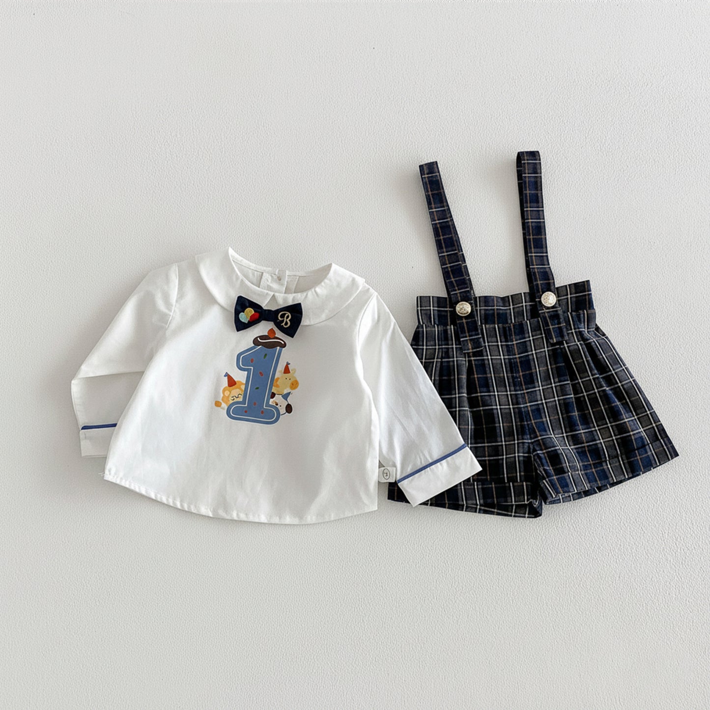 【BABY&KID】韓国風リボンタイシャツ、サロペットショーツSK103522