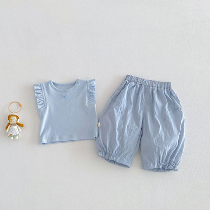 【BABY&KID】夏新作無地フリルスリーブタンクトップ、パンツSK104623