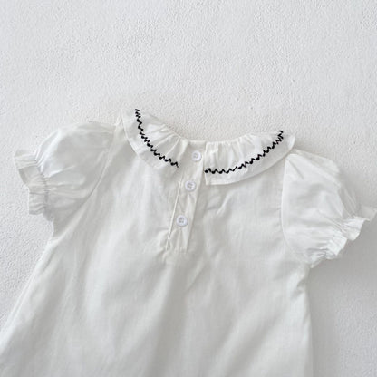【BABY&KID】夏新作 刺繍フリル襟トップス＆チェックショートパンツSK081524