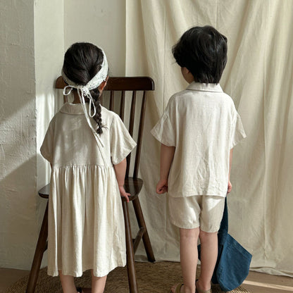 【BABY＆KID】夏新作 ナチュラル亜麻セットアップ、ワンピースSK063016