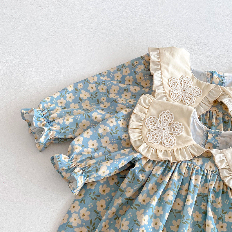 【姉妹服】花刺繍襟ロンパース、ワンピースSK101135