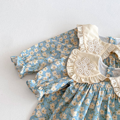 【姉妹服】花刺繍襟ロンパース、ワンピースSK101135