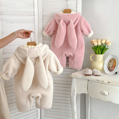 【BABY】冬新作小花柄うさぎ耳フード付きカバーオールSK103105