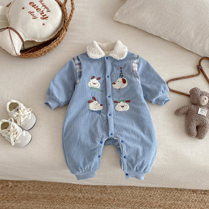 【BABY】コーデュロイ犬刺繍カバーオールSK102914