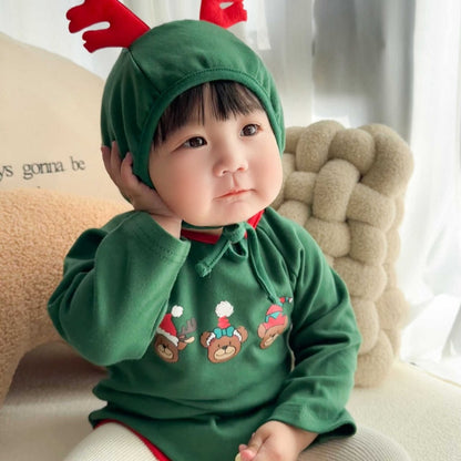 【BABY】トナカイプリントカバーオール＆角付き帽子セットSK102813