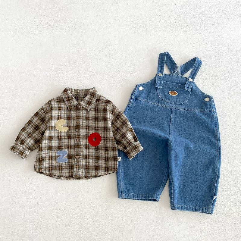 【BABY&KID】無地サロペット、ワッペンチェックシャツSK106613