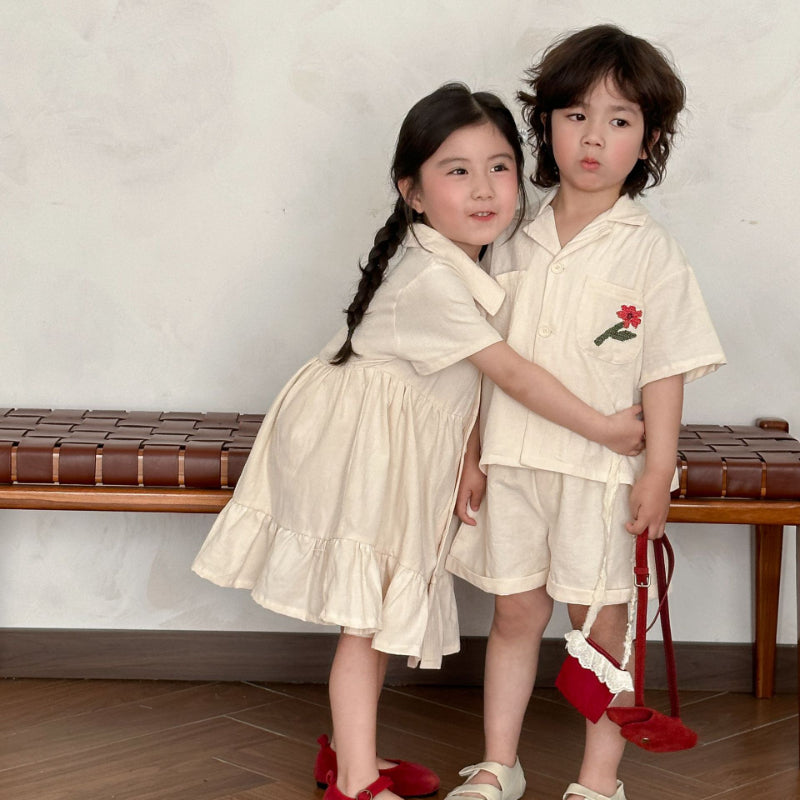 【BABY＆KID】夏新作 フラワー刺繍セットアップ、ワンピースSK063024