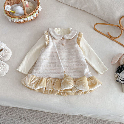 【BABY&KID】冬新作ツイード風お姫様ワンピース＆リボンアクセSK102733