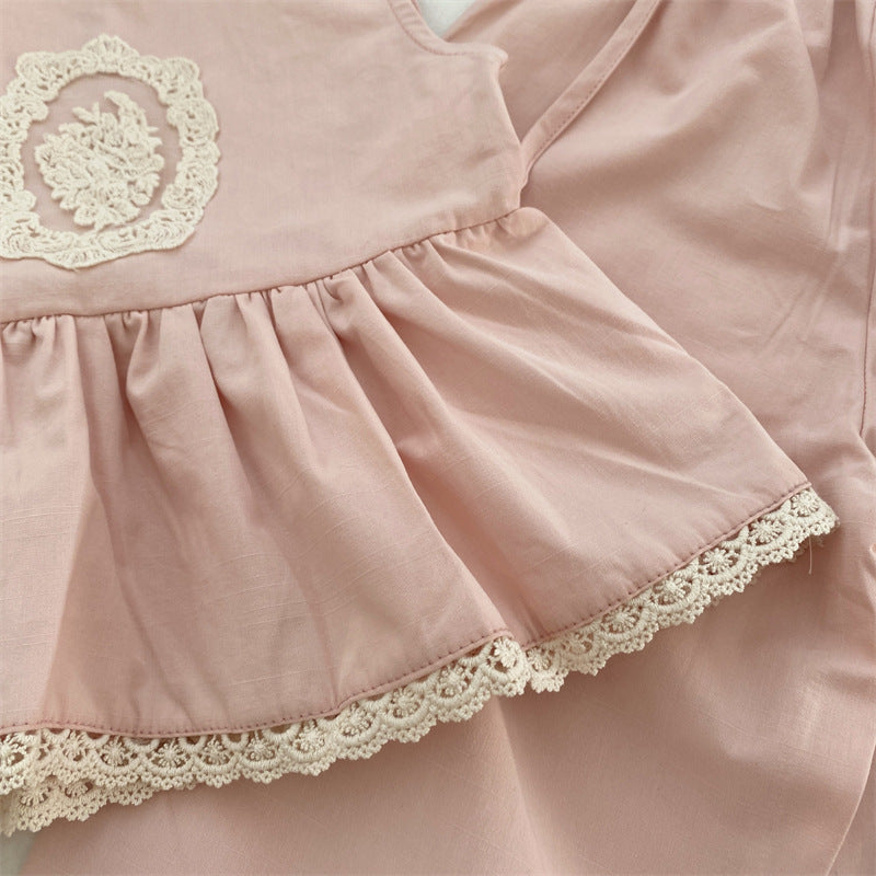 【BABY&KID】夏新作 フラワー刺繍デニムスーツSK081532