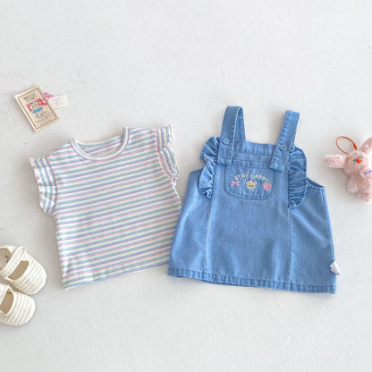 【BABY&KID】夏新作 刺繍クマサロペット、ストライプTシャツSK080619