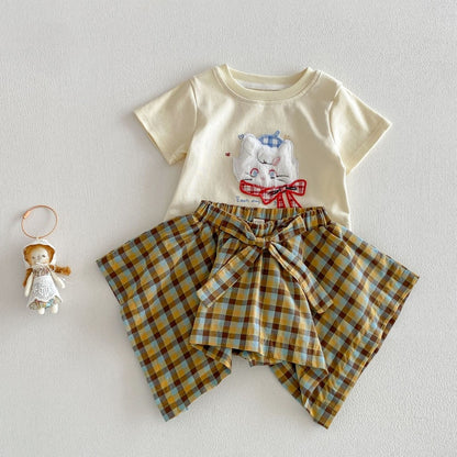 【BABY&KID】夏新作 立体カートゥーンTシャツ、チェックキュロットSK105219