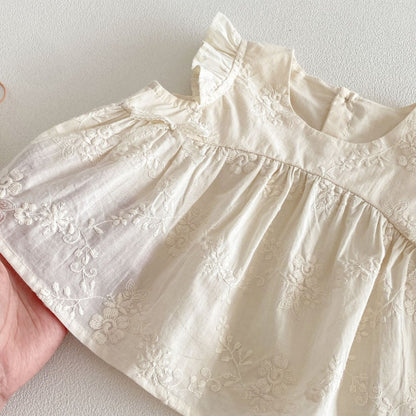 【BABY&KID】夏新作 ジャカードフリルスリーブブラウス、刺繍デニムパンツSK105215