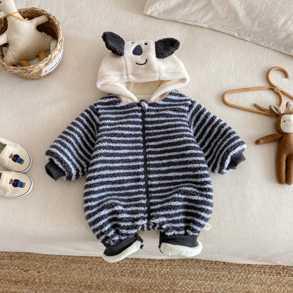 【BABY】ボーダー裏起毛フードカバーオールSK102912