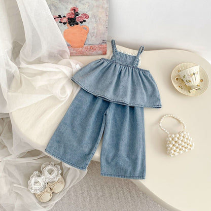 【BABY&KID】夏新作 フラワー刺繍デニムセットアップSK081531