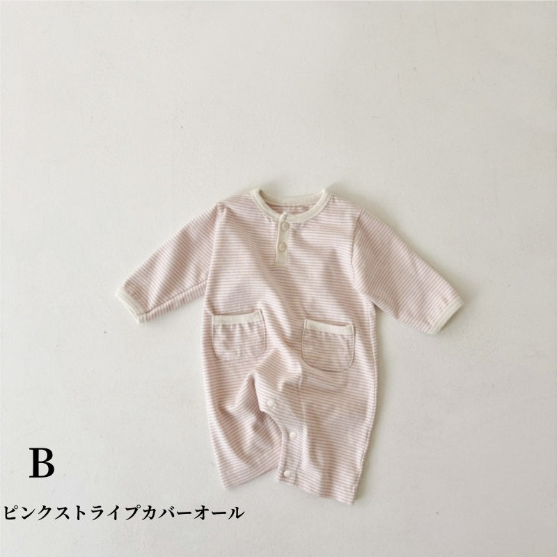 【BABY】ソフト細ストライプポケットカバーオールSK010313