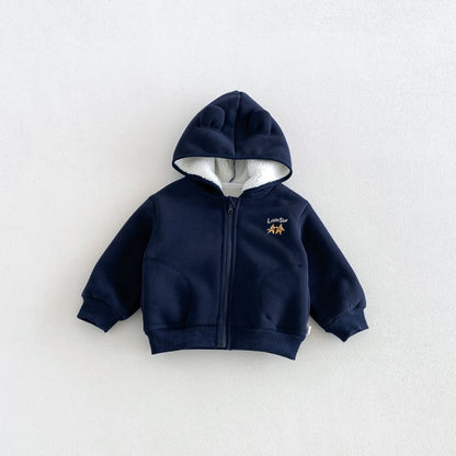 【BABY&KID】冬新作刺繍フード付き裏起毛ジャケットSK108520