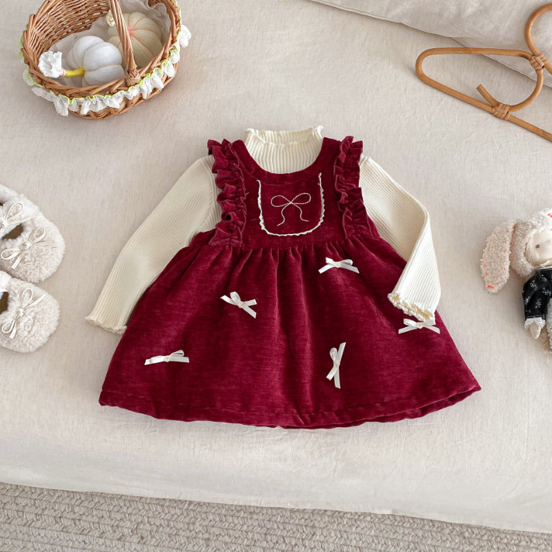 【BABY&KID】冬新作ベロア裏起毛リボンワンピースSK102735