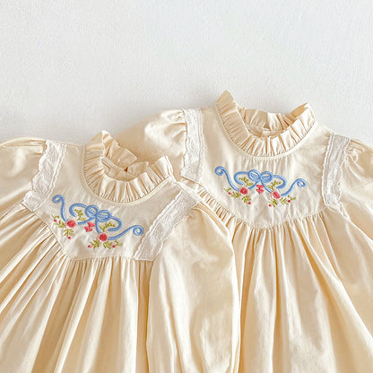 【姉妹服】花刺繍ロンパース、ワンピースSK101130