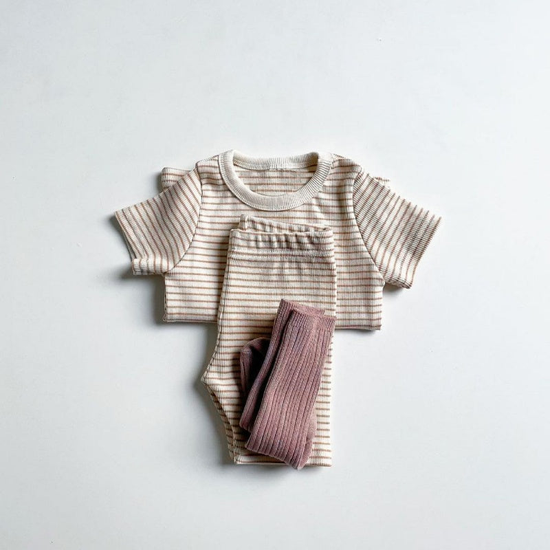 【BABY】夏新作 クルーネック半袖ボーダーセットアップSK080203