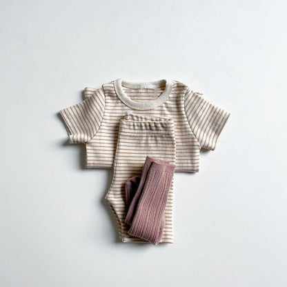 【BABY】夏新作 クルーネック半袖ボーダーセットアップSK080203