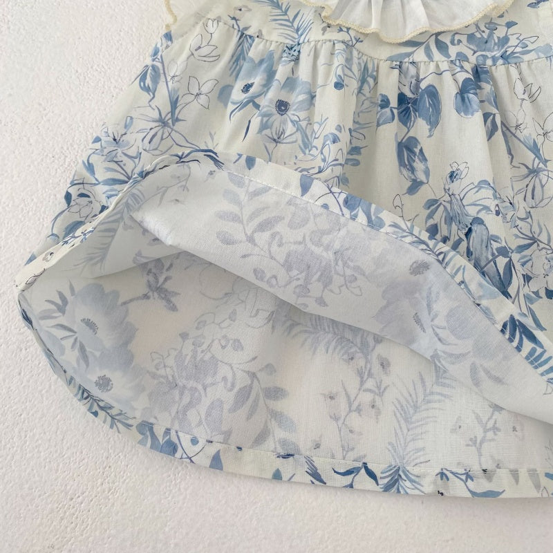【BABY&KID】夏新作 ラウンドネックフリルスリーブ小花柄セットアップSK104928