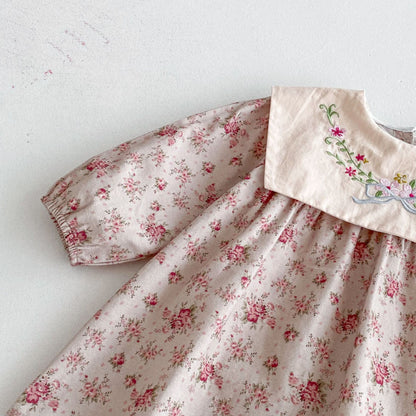 【BABY&KID】花柄刺繍スクエアネックワンピースSK011016
