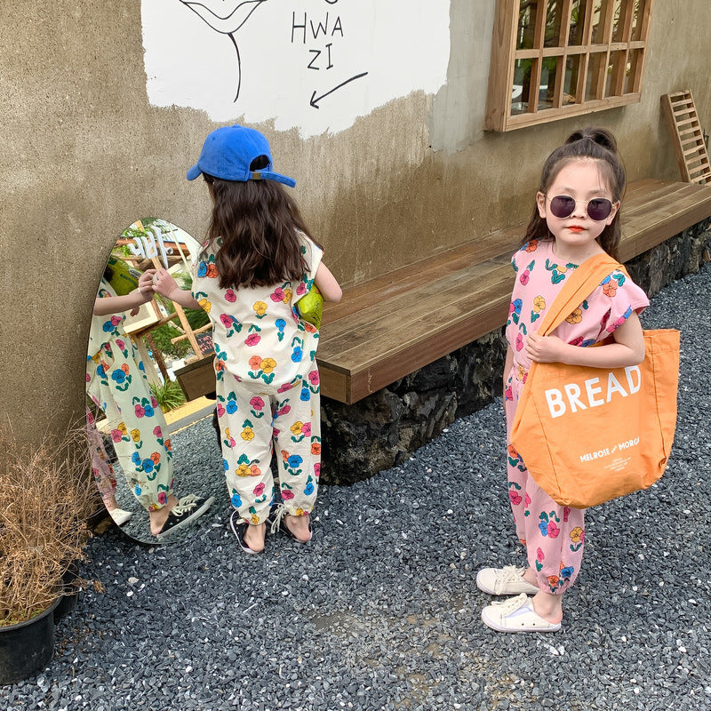 【BABY&KID】夏新作 カラフルフラワーセットアップSK080503