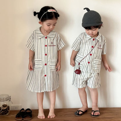 【BABY&KID】夏新作ストライプポケットセットアップ、ワンピースSK104716