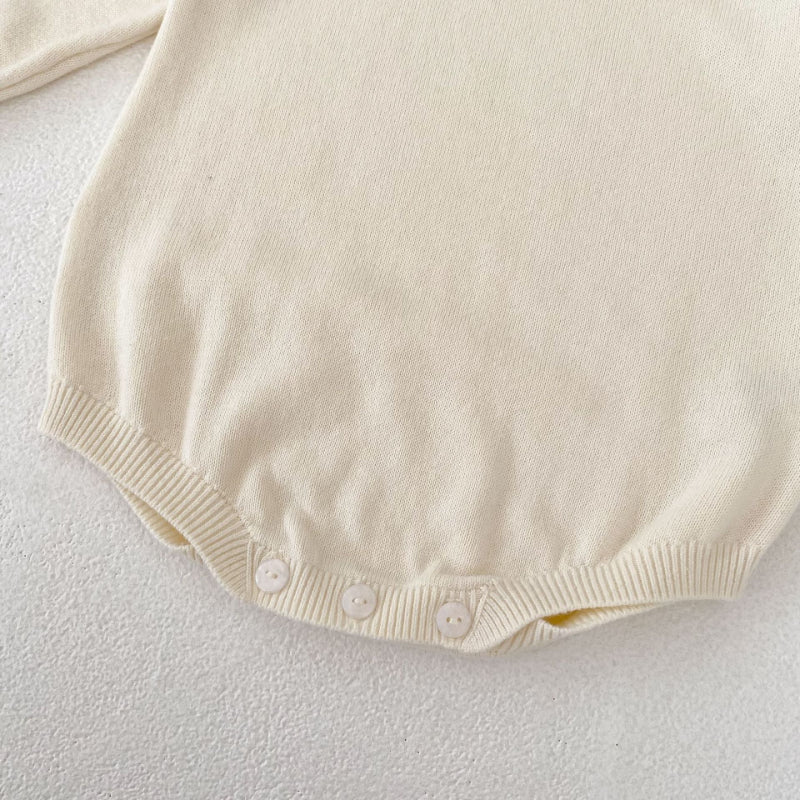 【BABY】フリル襟長袖ニットロンパース、ソックスSK100725