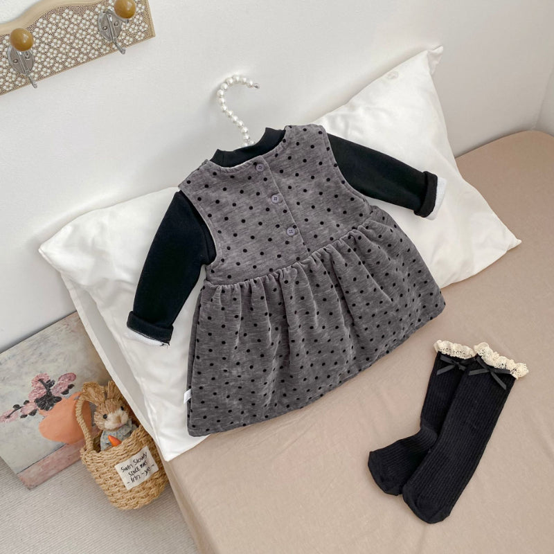 【BABY&KID】冬新作ドット裏起毛ジャンパースカートSK102730