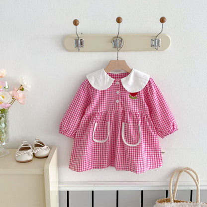 【BABY&KID】花柄刺繍チェックワンピースSK011024