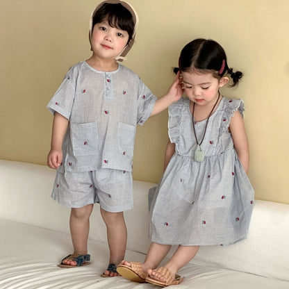 【BABY&KID】夏新作ブルーホワイトストライプセットアップ、ワンピースSK104723