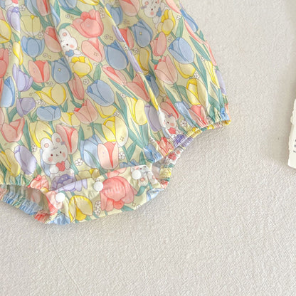 【BABY&KID】夏新作 花柄うさぎロンパース、ロンパースワンピ、ワンピースSK090713