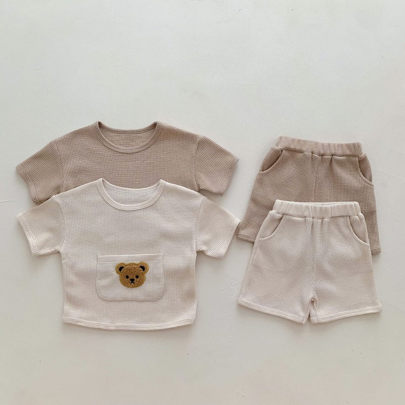 【BABY】夏新作 ワッフル大ポケットくまセットアップSK092621