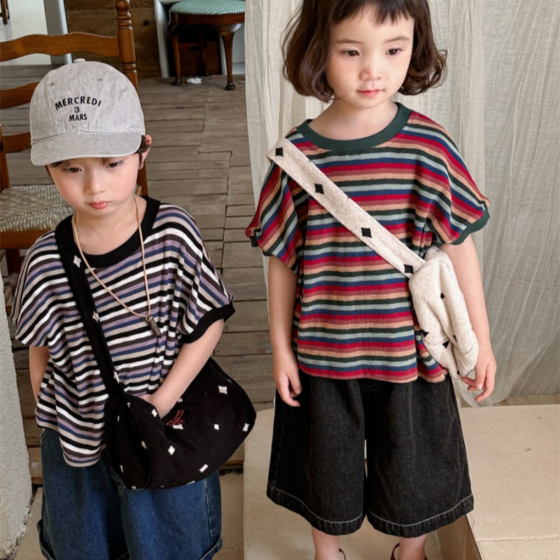 【BABY&KID】夏新作 カラフルボーダー半袖TシャツSK080505