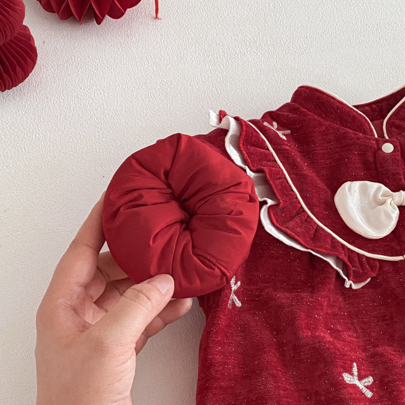 【BABY】冬新作蝶結び刺繍あったかカバーオールSK103001