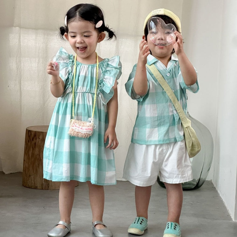 【BABY&KID】夏新作おしゃれチェックセットアップ、ワンピースSK104713