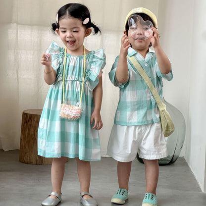 【BABY&KID】夏新作おしゃれチェックセットアップ、ワンピースSK104713