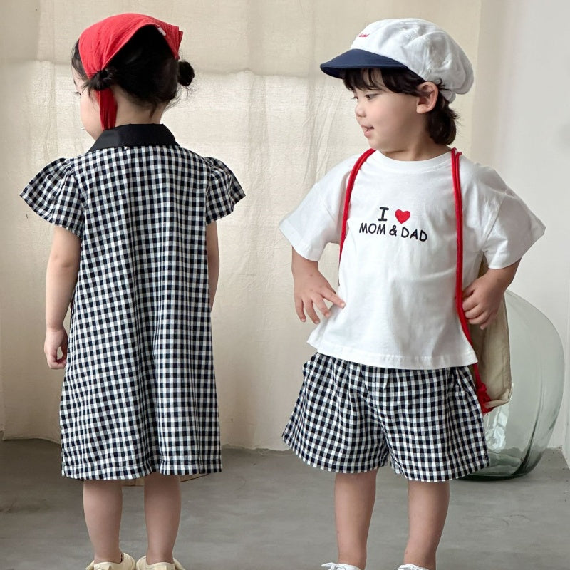 【BABY&KID】夏新作ブラックホワイトチェックセットアップ、ワンピースSK104714