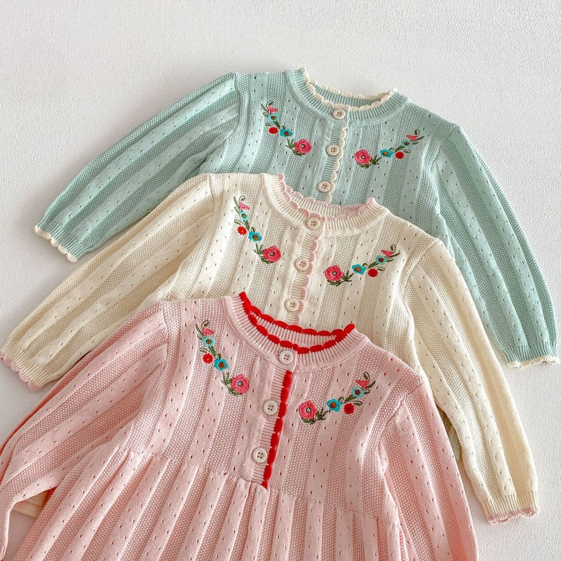 【BABY&KID】フリル襟花刺繍ニットワンピースSK104119