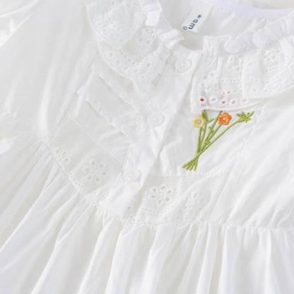【BABY&KID】夏新作 レース襟お花刺繍ワンピースSKO71109