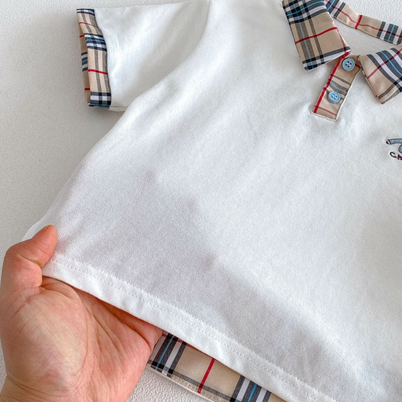【BABY&KID】夏新作韓国風刺繍ロゴ半袖Tシャツ、チェックショートパンツSK105023