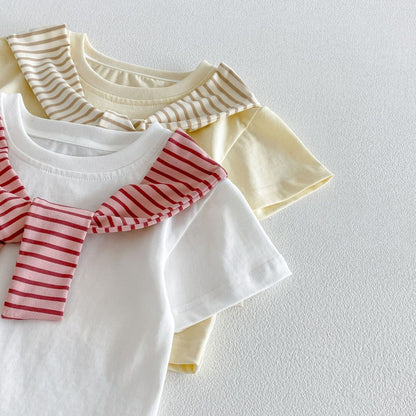 【BABY&KID】夏新作ケープ風半袖Tシャツ＆ボーダーワイドパンツSK105801
