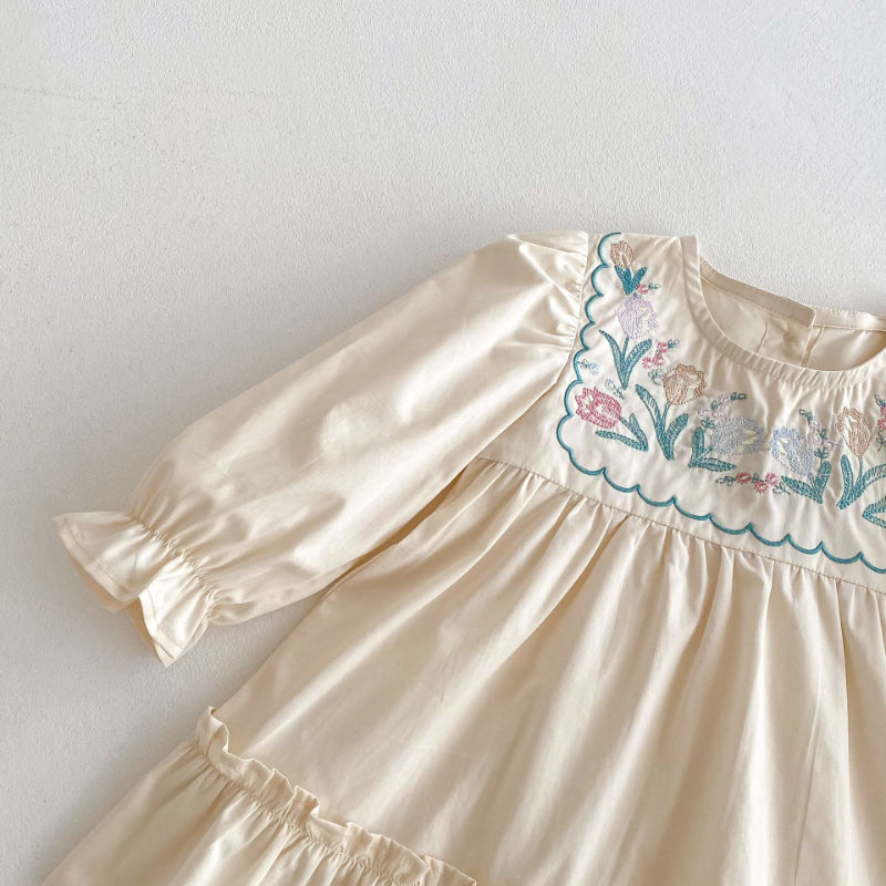 【BABY&KID】長袖花柄刺繍ワンピースSK011004