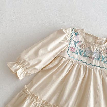 【BABY&KID】長袖花柄刺繍ワンピースSK011004
