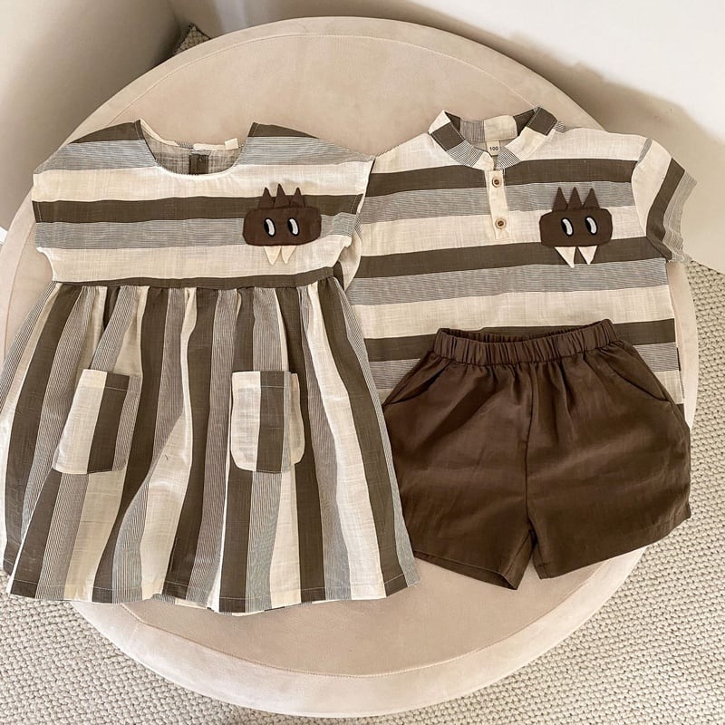 【BABY&KID】夏新作 ブラウンボーダーセットアップ、ワンピースSK0631011