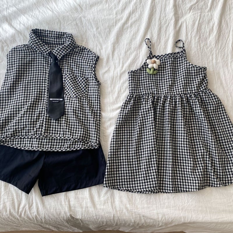【BABY＆KID】夏新作 ブラックチェックセットアップ、ワンピースSK063022
