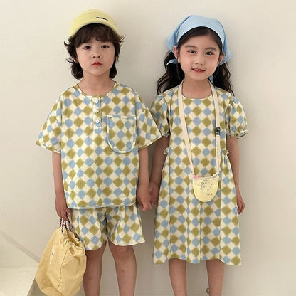 【BABY&KID】夏新作 チェッカーボードセットアップ、ワンピースSK063108